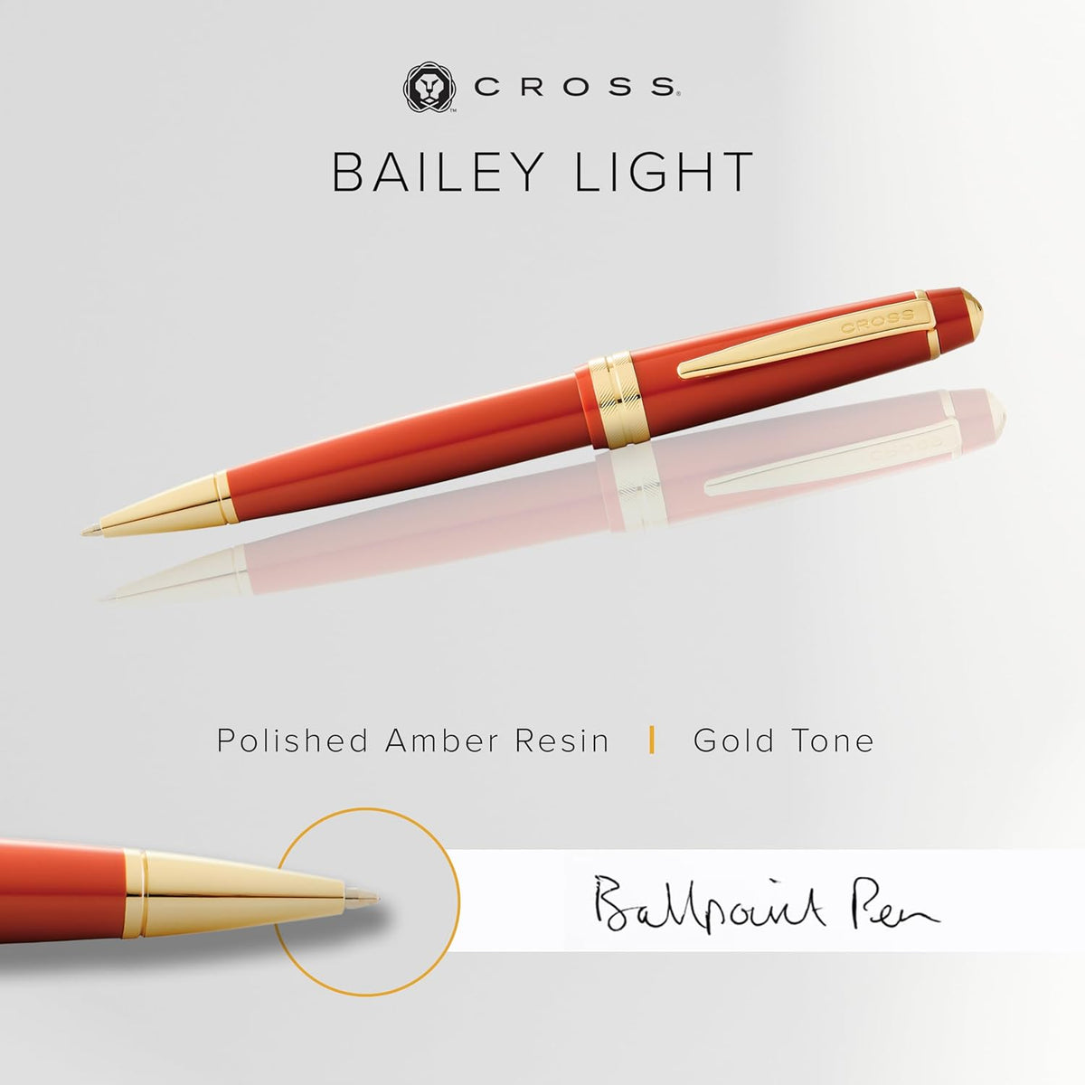 Cross Bailey Light Refillable Ballpoint Pen Presented in a Everyday Gift Box - Medium Point, Black Ink, Polished Amber