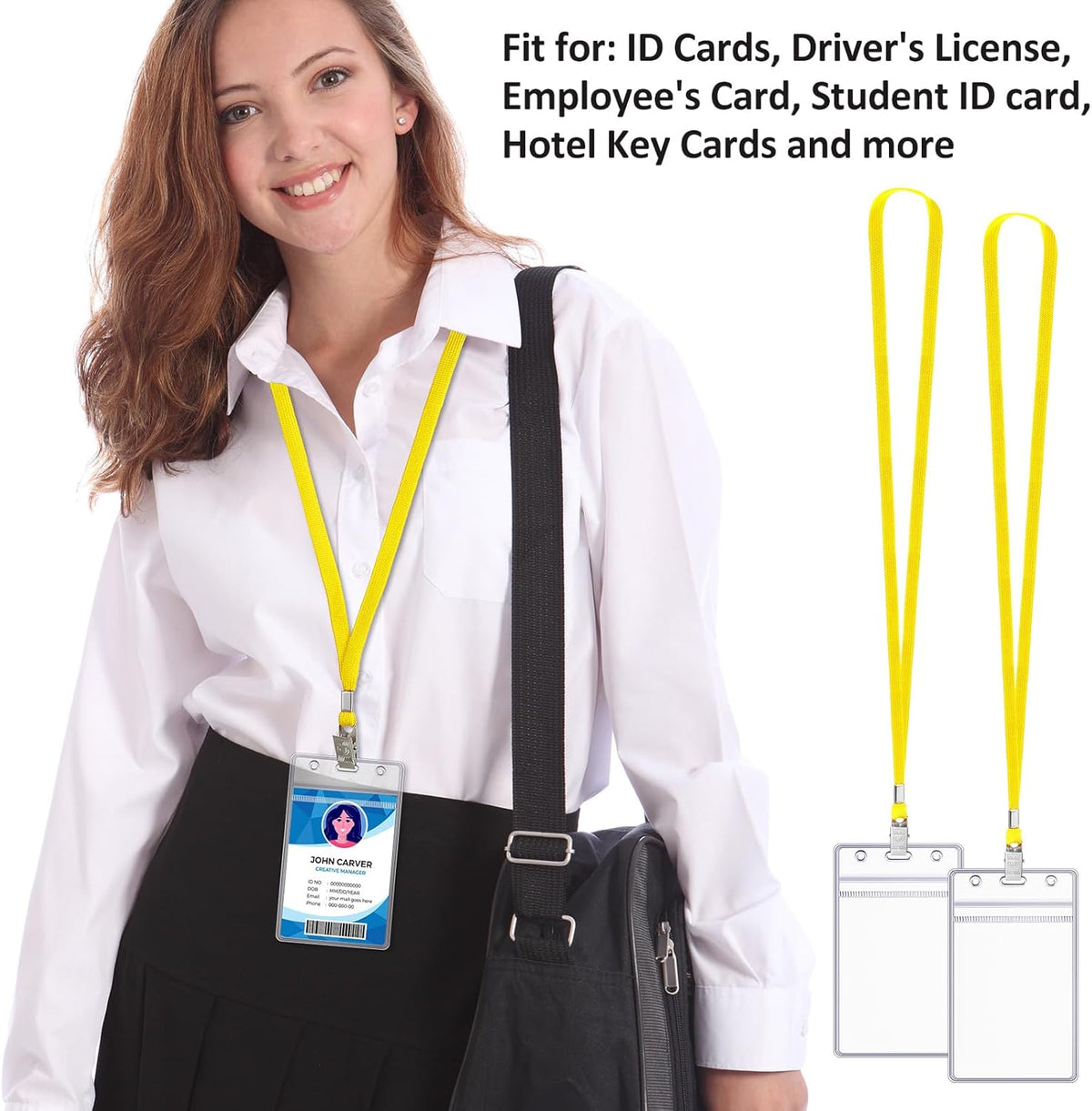 Marspark 100 Pcs Name Tag Lanyards with ID Holder Lanyards for ID Badges Resealable Flat Neck Name Tag with Clip Waterproof Plastic Clear Badges Bulk for School Office Supplies (Yellow)