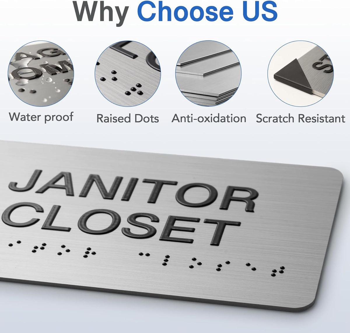 SECURITY OFFICE Signs with Raised Text & Grade 2 Braille, Brushed Aluminum/Silver Finish Easy Install with Double-Sided Tape, ADA Compliant Storage Room Door Sign for Businesses & Offices
