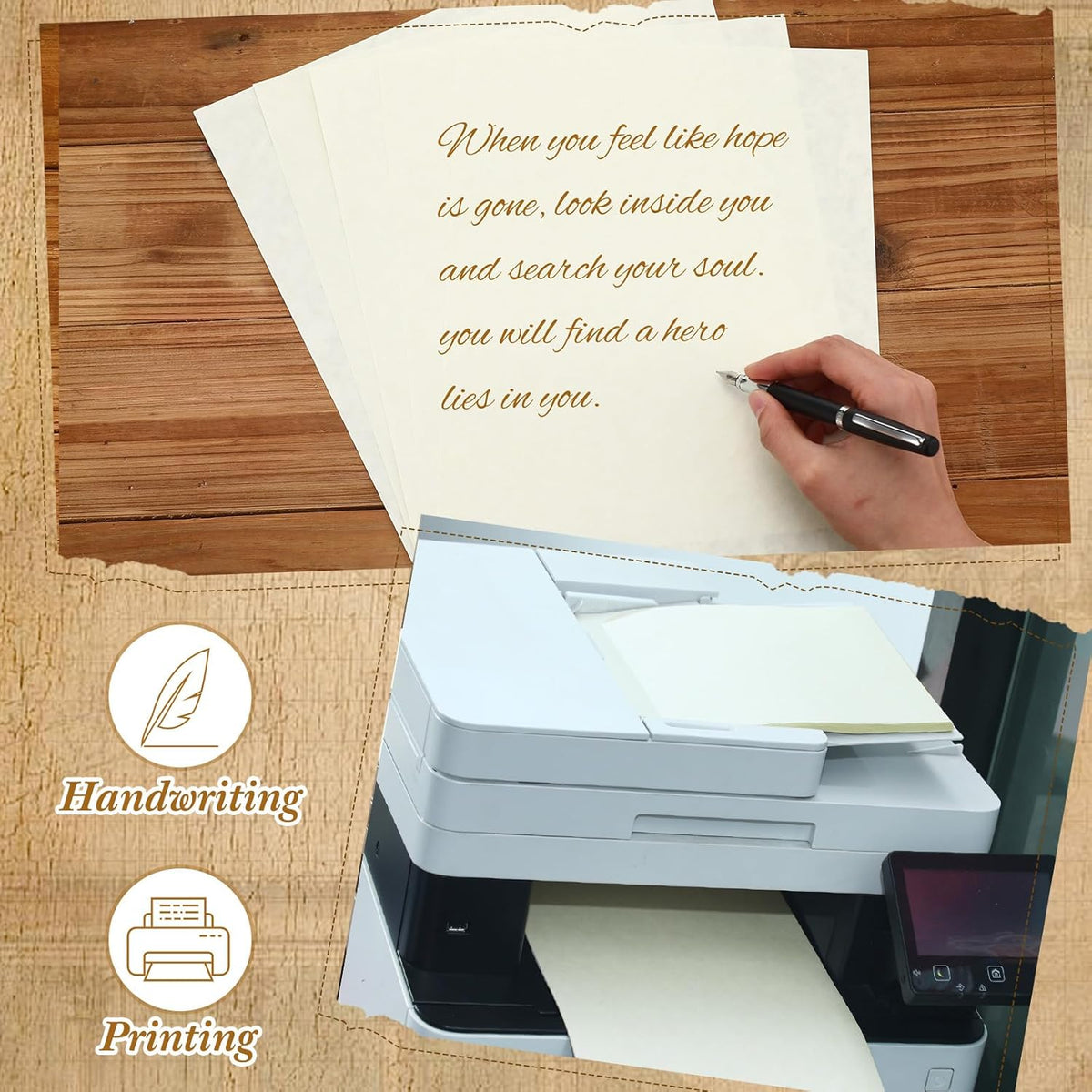 Epakh 200 Sheets Old Age Parchment Paper 8.5 x 11 Inch Standard Letter Vintage Colored Old Parchment Semblance Double Side Printing Paper(Lvory)