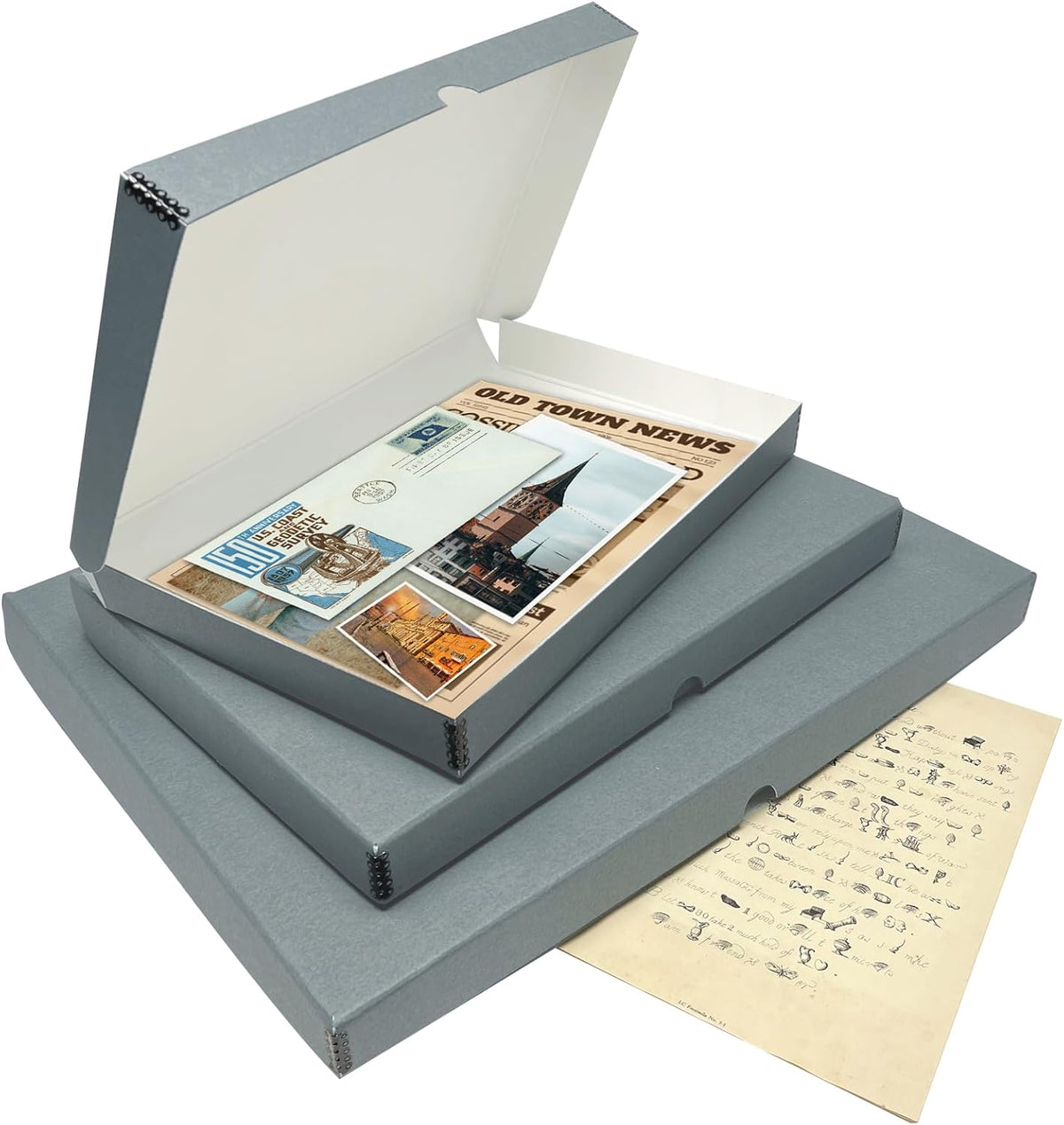 Lineco Folio Storage Box, Clamshell Design with Metal Edge. 13.5x19.5x1.75 Inches, Archival Boxboard, Preserve Photos, Cards, Magazines, Documents, Art, Ephemera, Family Records, Gray, Pack of 1