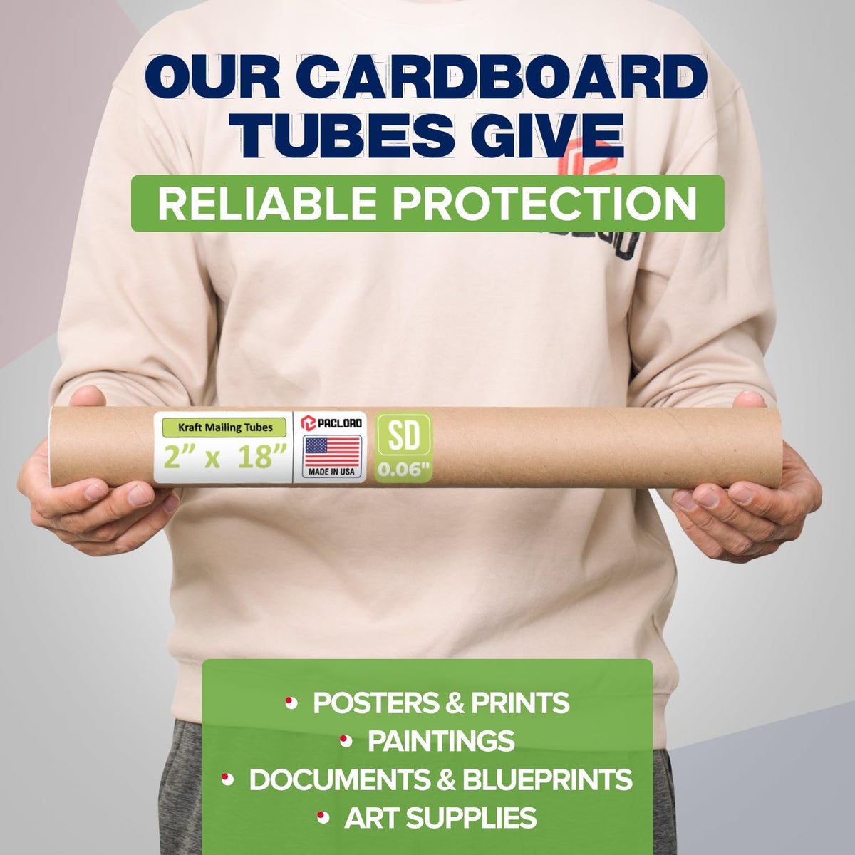 2" x 18" Reinforced Kraft Paper Mailing Tube, Pack of 4 Tubes with 8 Caps – Secure USPS Approved Poster Tube – Cardboard Tube for Shipping and Storing Posters, Prints, Artwork, or Documents