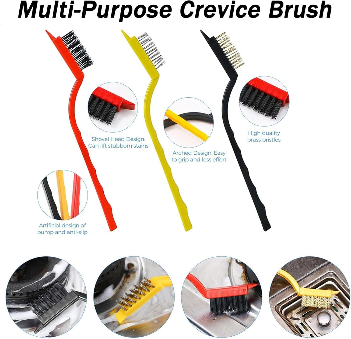 Crevice Cleaning Brush, Crevice Cleaning Brushes for Household Use, Hard Bristle Crevice Cleaning Brush, for Kitchen, Faucets, Grout, Bathroom, Corners (Multicolored, 7 Pack)