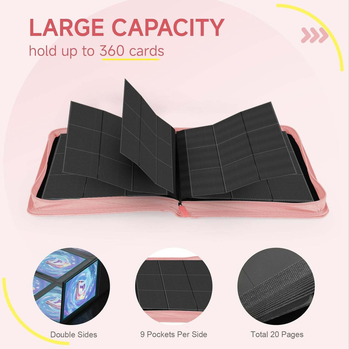 9 Pocket Card Binder,360 Pockets Trading Card Binder,Double Sided Pocket Collection Binder,Card Folder for MTG,TCG,Game Cards,Sport Cards,Pink