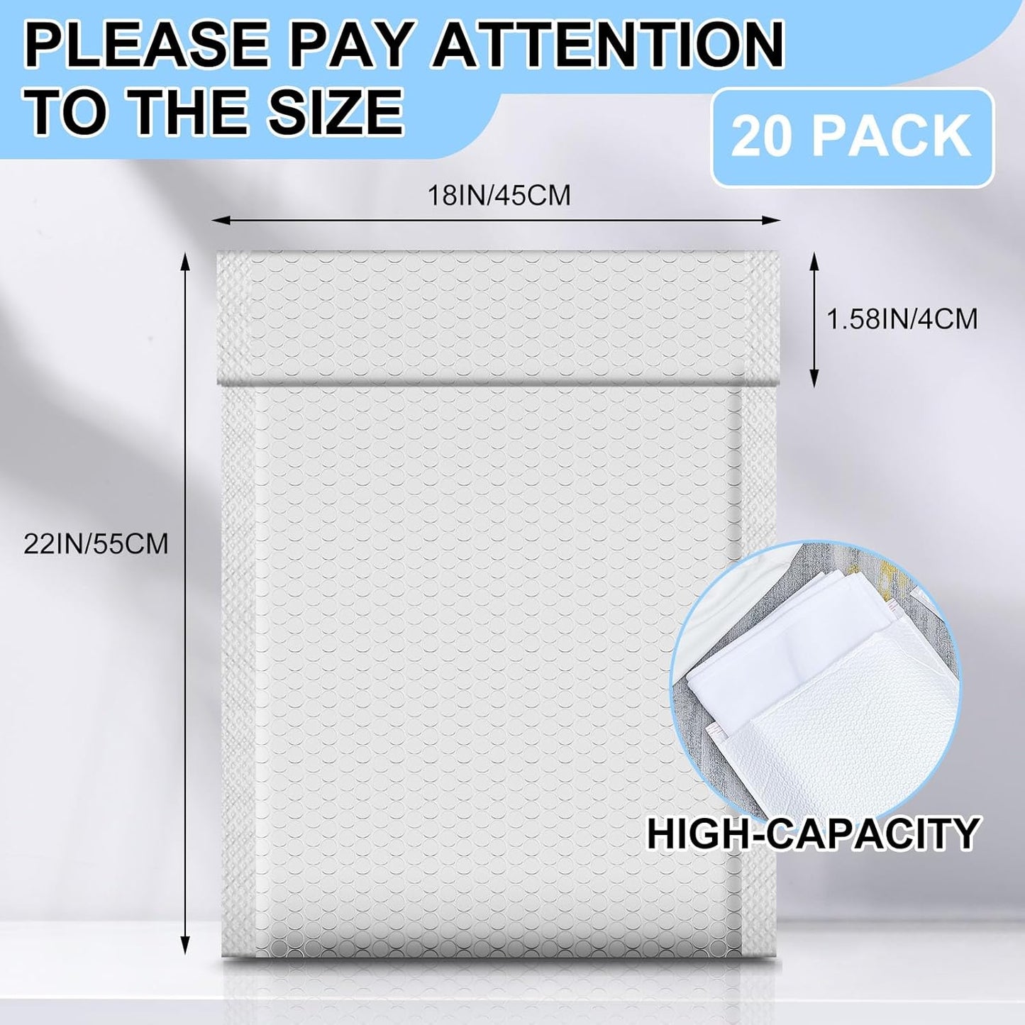 Ireer 20 Pack Extra Large 18 x 22" Bubble Mailers Poly Padded Envelopes Cushioned Mailing Envelopes Bubble Padded Mailers Self Adhesive Waterproof Shipping Bags for Business Christmas Gift Packaging