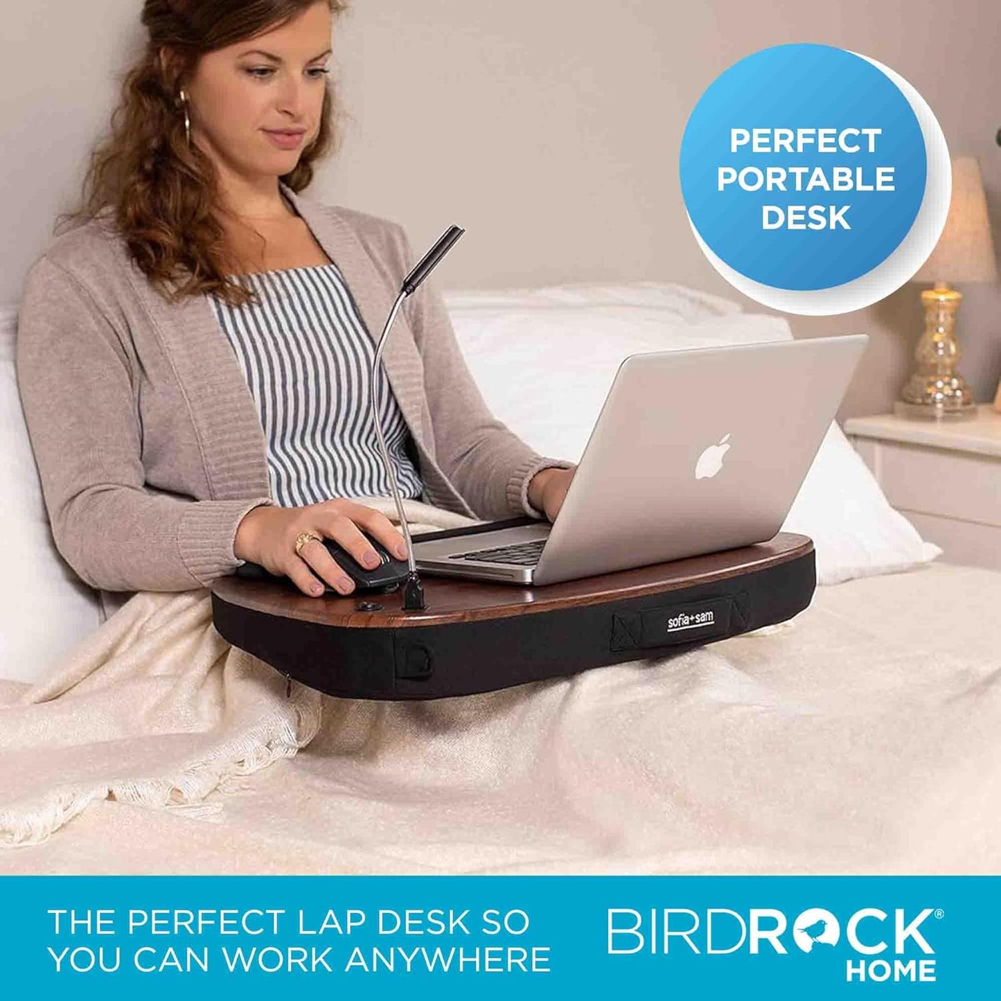 SOFIA SAM Oversized Wood Top Memory Foam Lap Desk - Padded Laptop Desk for Bed, Couch, Recliner, Portable Tray, Mouse Pad, Soft Table for Home, Travel, Fits Tablets and Laptops Up to 20 inches - Black