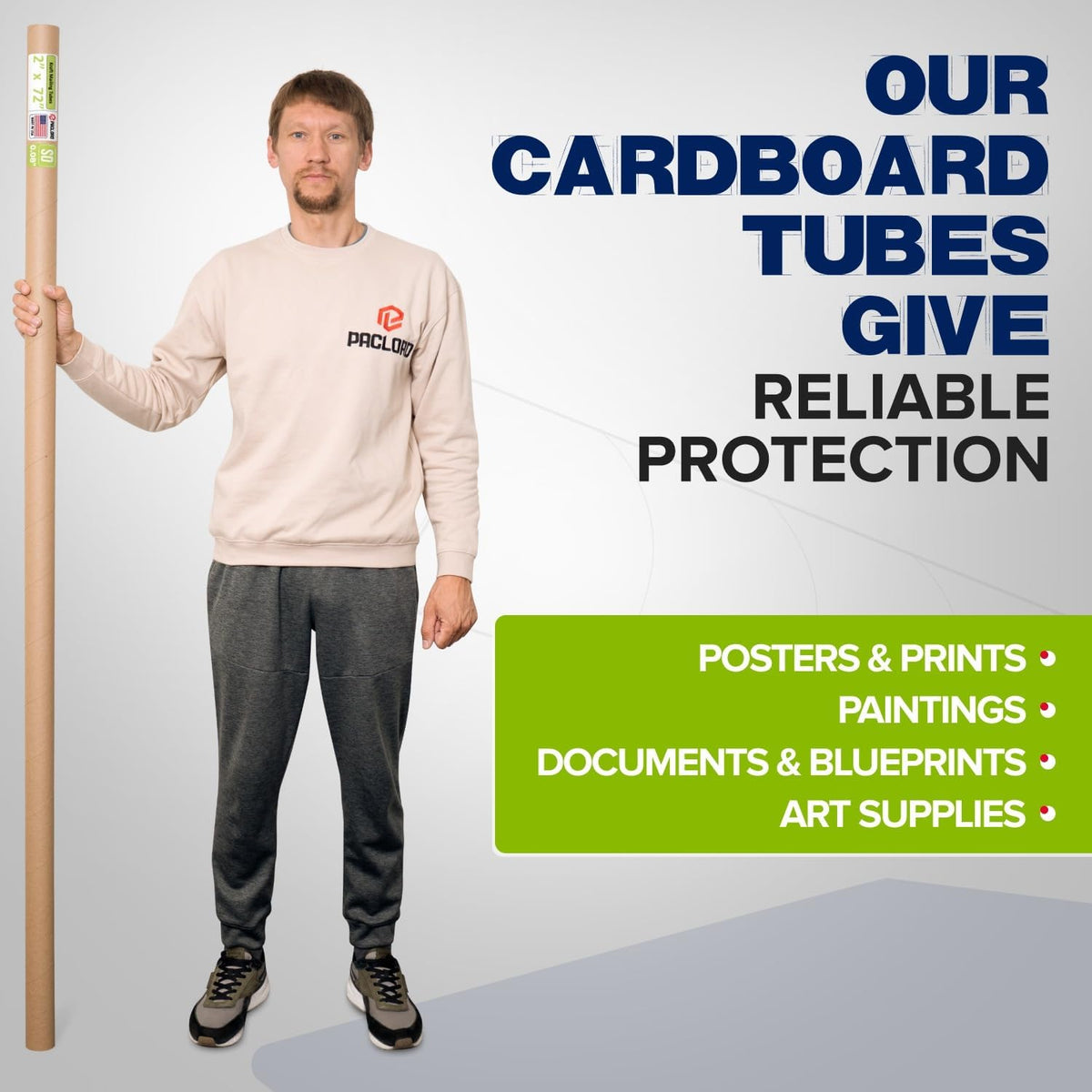 2" x 72" Reinforced Kraft Paper Mailing Tube, Pack of 6 Tubes with 12 Caps – Secure USPS Approved Poster Tube – Cardboard Tube for Shipping and Storing Posters, Prints, Artwork, or Documents