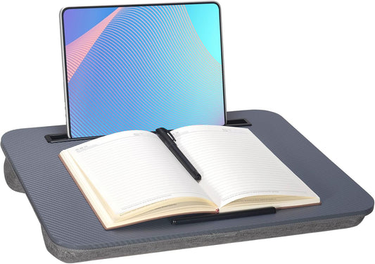 Portable Laptop Desk Fits Up to 16“ Laptops, with Tablet Slot, Built-in Cushion, Great for Home & Office,Lap Desk for Laptop,Lap Desk with Cushion (Dark Grey, Medium)