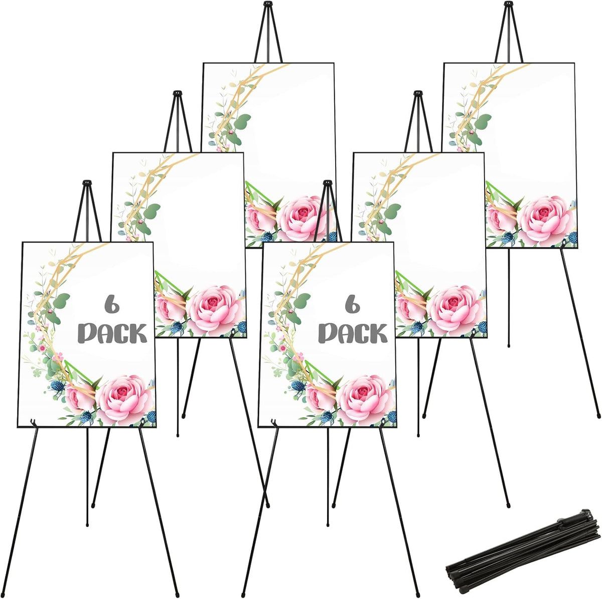 DAJAVE 6 Pack 63 Inch Display Easel Stand, Folding Easels for Display, Portable Tripod Display Easel, Black Adjustable Metal Easel for Wedding Sign, Posters, Painting
