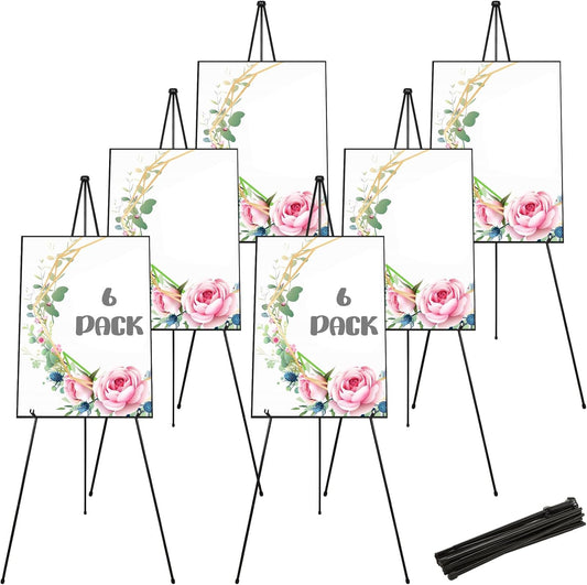 DAJAVE 6 Pack 63 Inch Display Easel Stand, Folding Easels for Display, Portable Tripod Display Easel, Black Adjustable Metal Easel for Wedding Sign, Posters, Painting