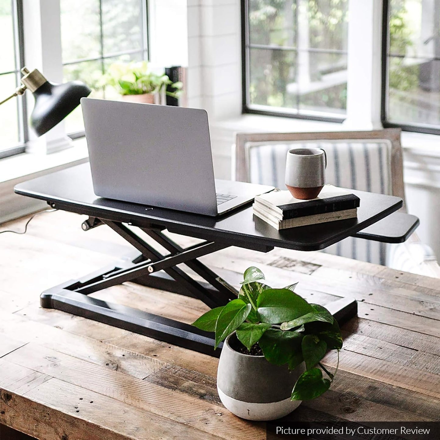 FLEXISPOT Electric Standing Desk Converter 36" Wide Motorized Stand up Riser for Monitor and Laptop, Black Height Adjustable Workstation for Home Office