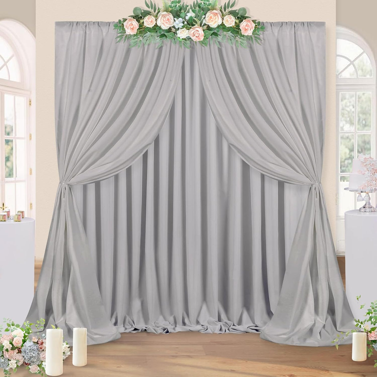Grey Polyester Backdrop Curtains 20 ft x 10 ft Photography Backdrop Drapes for Birthday Party Decorations 4 Panels 5ft x 10ft