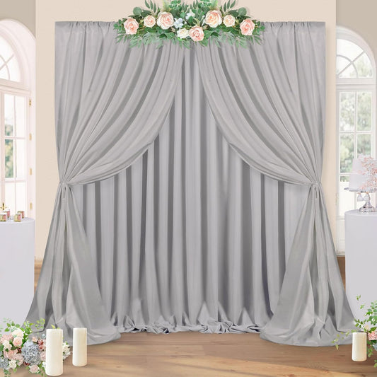 Grey Polyester Backdrop Curtains 20 ft x 10 ft Photography Backdrop Drapes for Birthday Party Decorations 4 Panels 5ft x 10ft