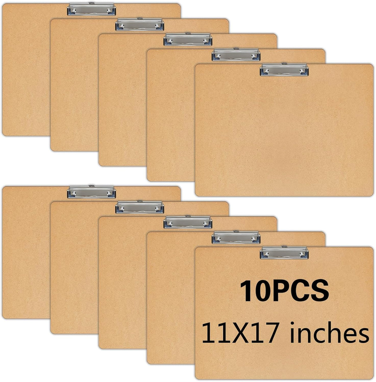10 PCS Extra Large 11x17 clipboard, Wood Cleats with Low Profile Clips for Drawing, Sketching, and Art Boards, Horizontal Wood Lapping, Landscape Layout