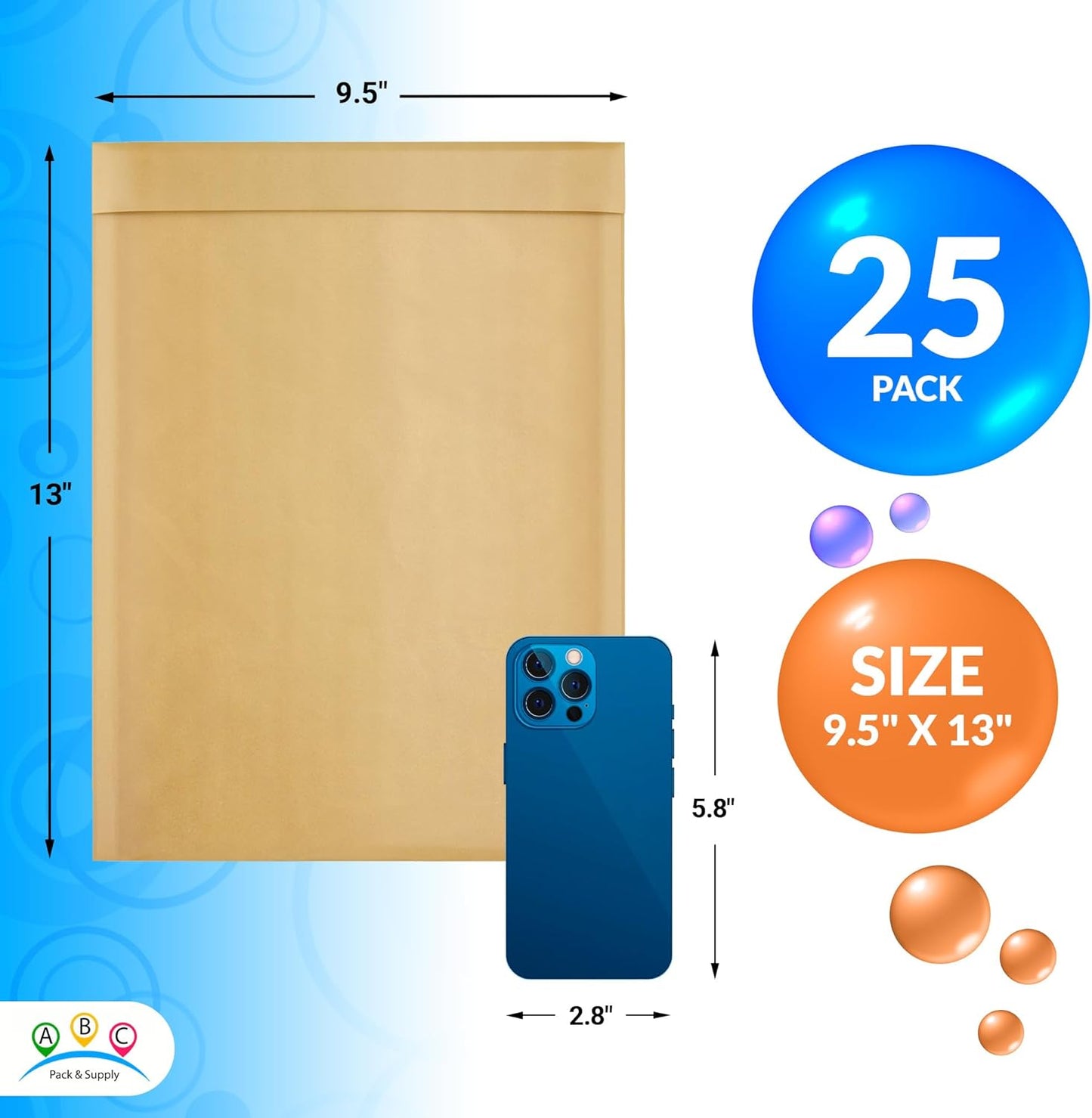 ABC PACK & SUPPLY Brown Kraft Bubble Mailer Envelopes, 9.5 х 13 Inches. 25 Pack Mail Padded Envelopes Self Seal. Kraft Bubble Mailers. Tear-Resistant Mailing Envelope Padded. Sturdy Paper Mailer