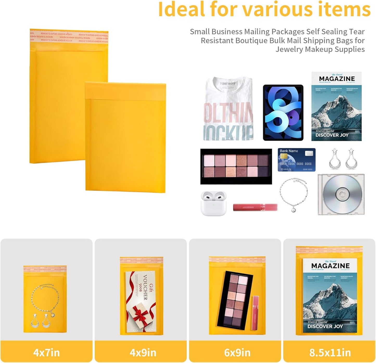 Small Bubble Mailers 100 Pack, 5"x8" External Dimension, Usable Size 4"x7" Thick Kraft Bubble Envelopes Waterproof Cushioned Padded Mailers Shipping Packaging for Small Business Yellow #000