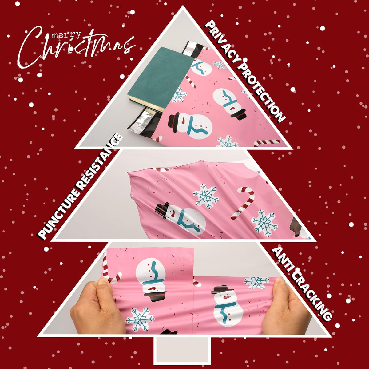 Christmas Poly Mailer 10x13 Inch 25 Pcs, Waterproof Shipping Bags for Clothing, Tear-Resistant Mailier Bags, Strong Mailing Bags with Self-Seal - Snowmen Printed