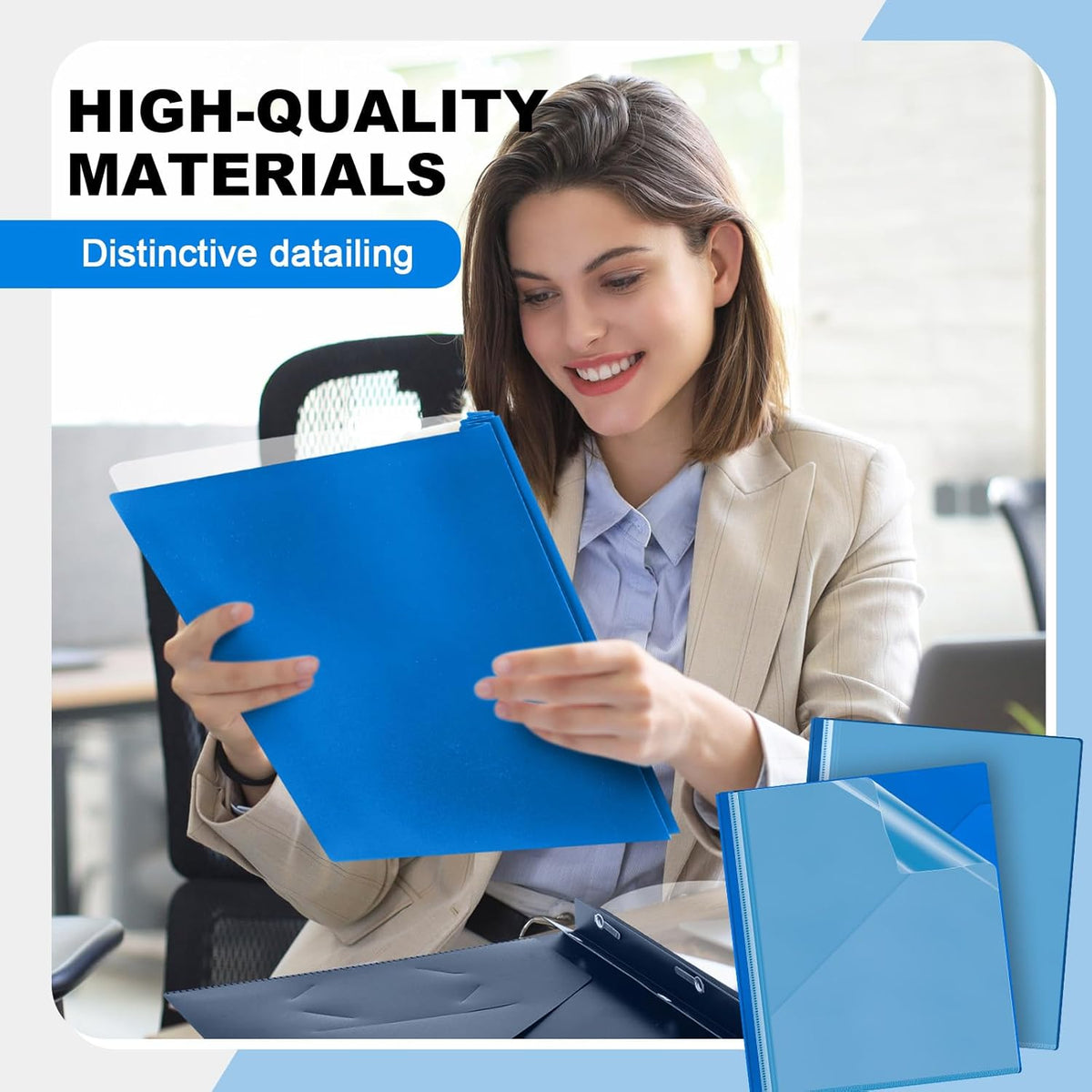 Teling 24 Pcs Clear Report Cover with 3 Prongs, Plastic Report Presentation Folders 90 Sheet Capacity Resume Document Covers for School Office (Blue)