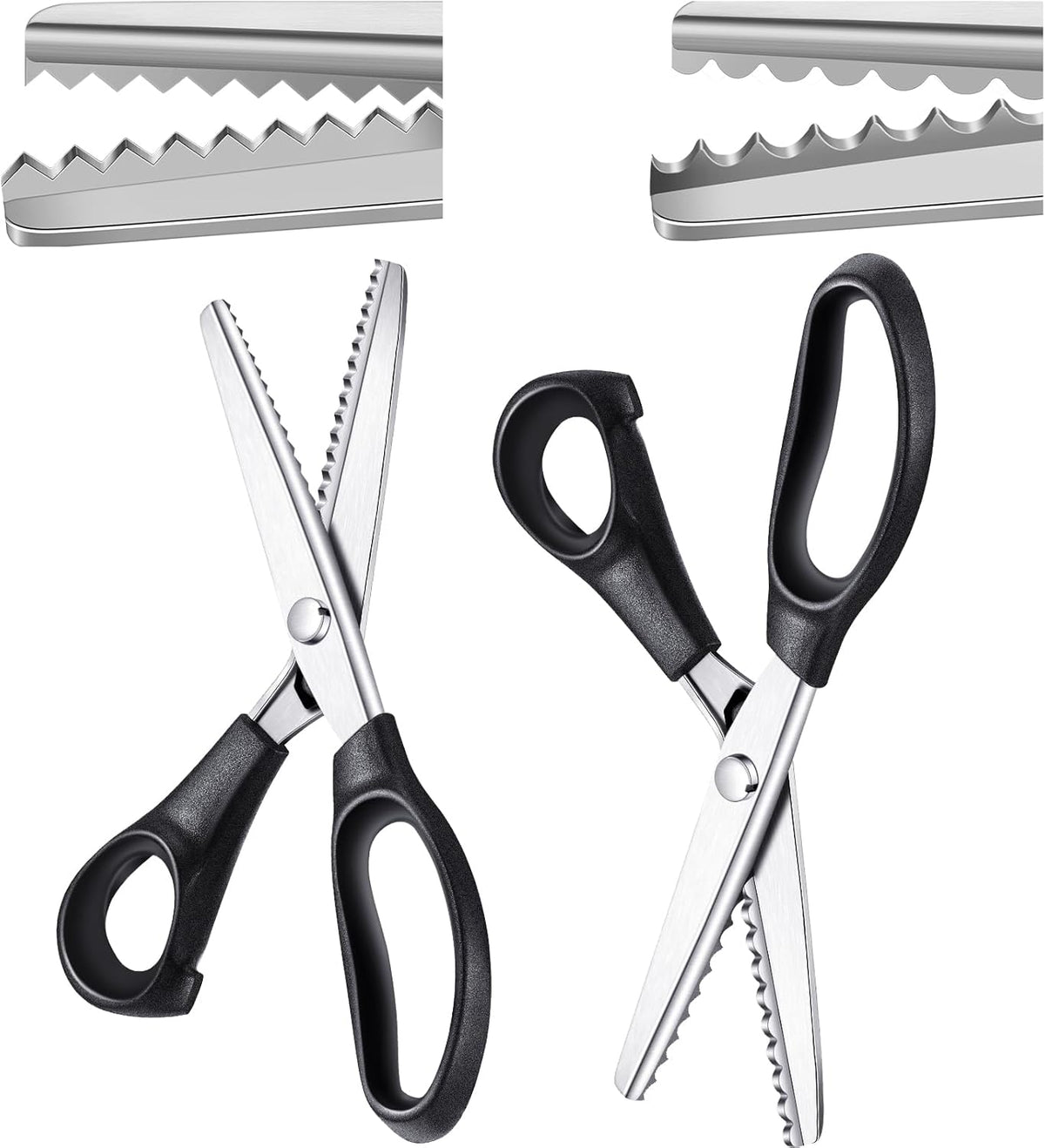 Amylove 2 Pcs Pinking Shears Scissors for Fabric Cutting 7 mm 5 mm Scalloped Serrated Scissors Zig Zag Cut Sewing 9.2" Professional Handheld Jagged Dressmaking Supply for Leather Clothing Paper Craft