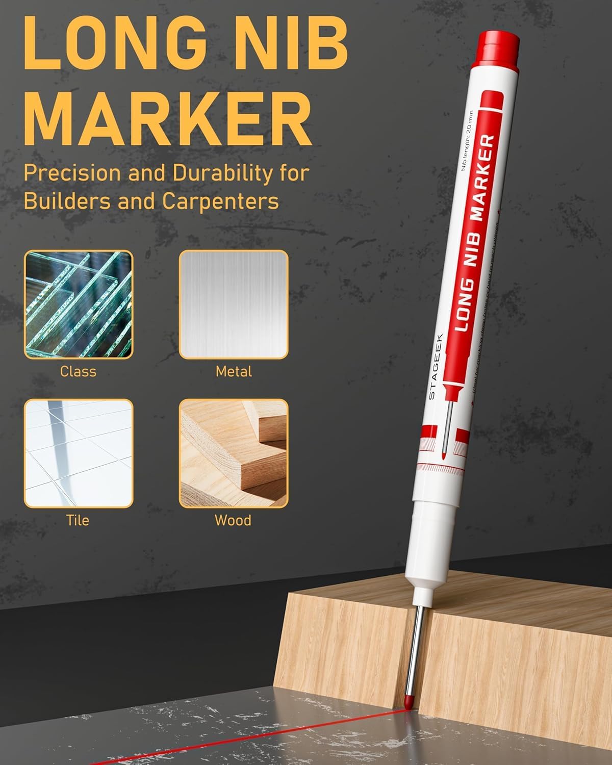 14 Pack Carpenter Pencil Set with Sharpener, Mechanical Carpenter Pencils with 60 Refills, Deep Hole Long-Nib Marker Pens, Carbide Scribe Tool & Construction Pencils for Architect with Case