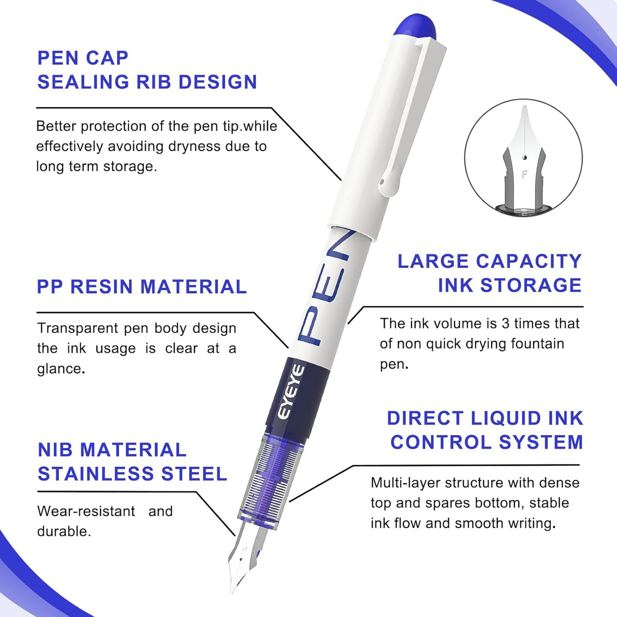 EYEYE Disposable Fountain Pens, 8 Pack 3 Colors Fine Point Pens Stainless Steel Nib, Fountain Pens Smooth Writing for Calligraphy, Journaling, Drafting, Sketching, Doodling & Office Supplies