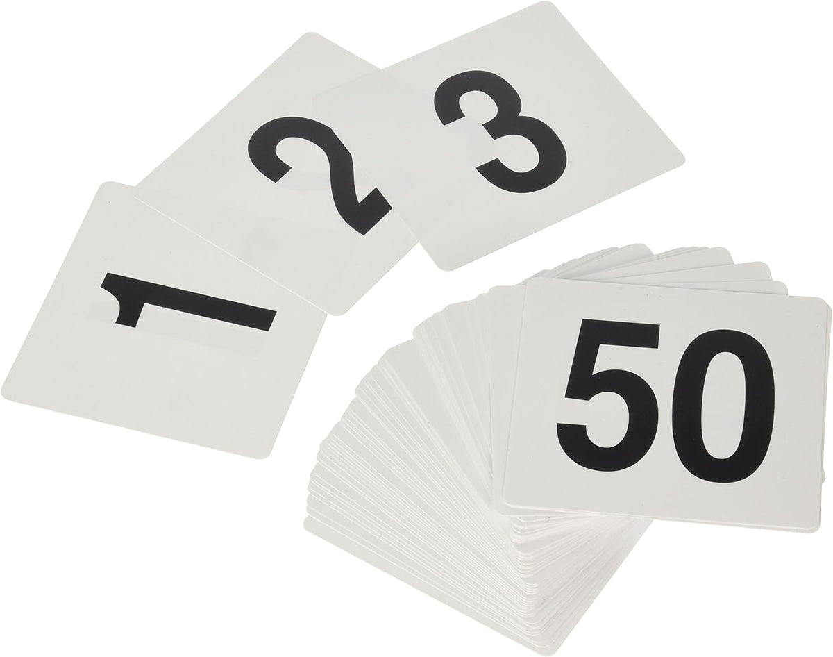 New Star Foodservice 23176 1 to 50-Double Side Plastic Table Numbers, 4 by 4 Black on, White