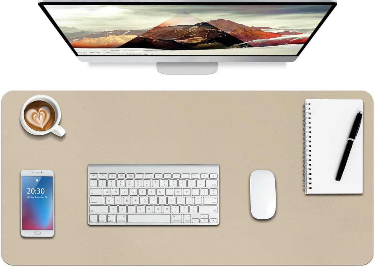 Boutilon Leather Desk Pad Protector,Non-Slip Mouse Pad,Laptop Desk Pad,Office Mouse Mat,Waterproof Leather Desk Blotter,Desk Writing Pad for Office and Home (XL-Beige,35.4"x 15.7")