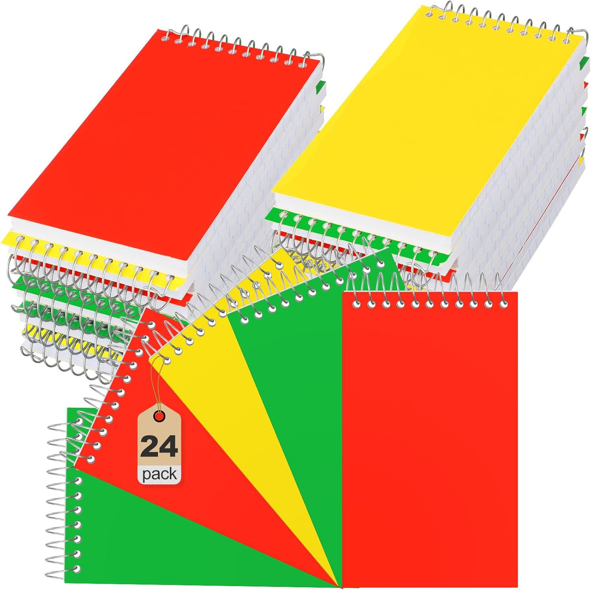 24 Pcs Small Pocket Notebooks 3 x 5 Inch Mini Memo Spiral Notepads Top Bound College Ruled Lined Note Pads for Back School Office Journaling Noting, 75 Sheets/Pad (3 Colors)