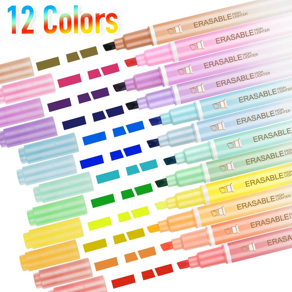 Erasing Highlighters, 12 PCs Dual-Head Smooth Writers, Chisel Tip in Multiple Colors - Bible, Notes, School & Office