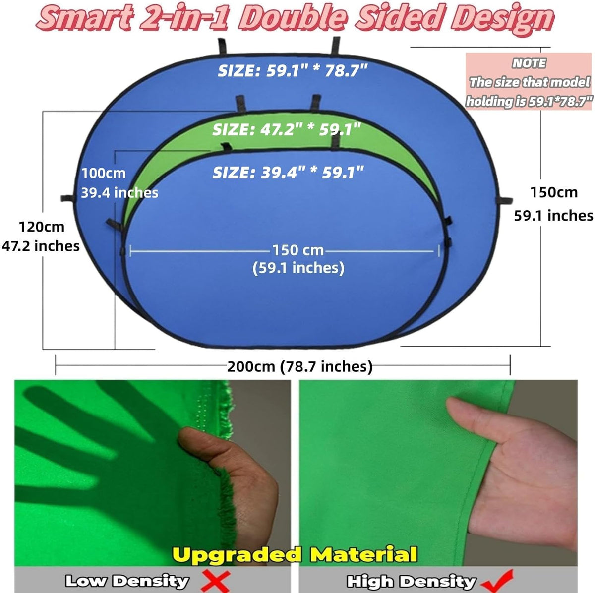 Blue Green Screen Backdrop Double Sided Collapsible Greenscreen Backdrop with Carrying Bag,Portable Pop Up Green Screen Background for Streaming Webcam (Blue & Green, 47.2 * 59.1")