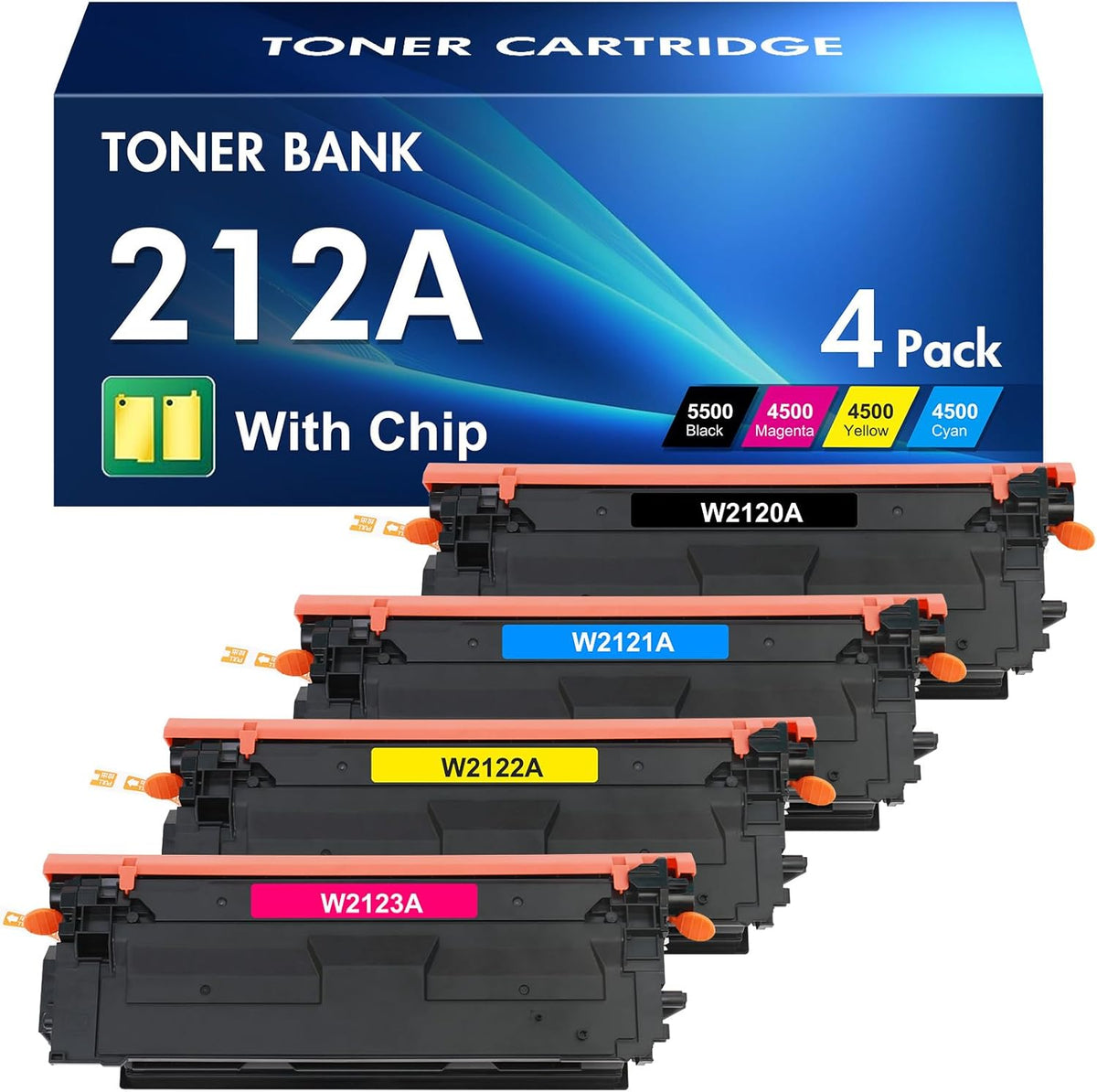 212A 212X Toner Cartridges 4-Pack Compatible for HP 212A 212X W2120A W2120X Toner Work for HP Color Laserjet Enterprise M555dn M554dn M555x M555 M554 MFP M578 Series Printer Ink (New Version-BK/C/Y/M)