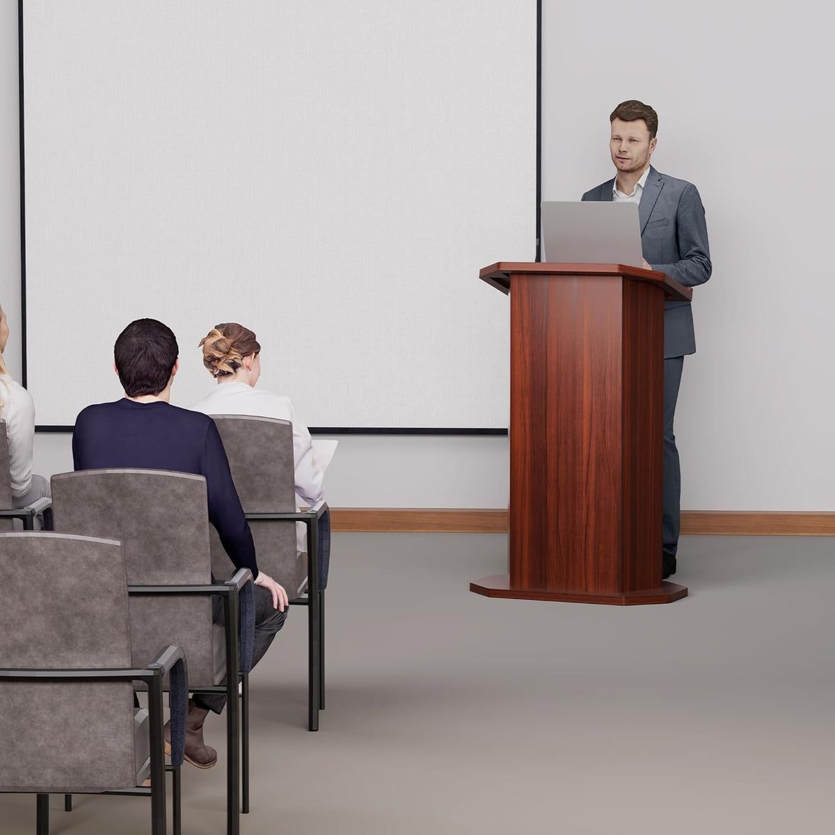 Wood Podium,Compact Podium Stand,15MM Particle Board,Pulpit with Storage,Mic Stand Space,Easy Installation Wooden Lectern for Restaurants,Churches,Seminars and Schools
