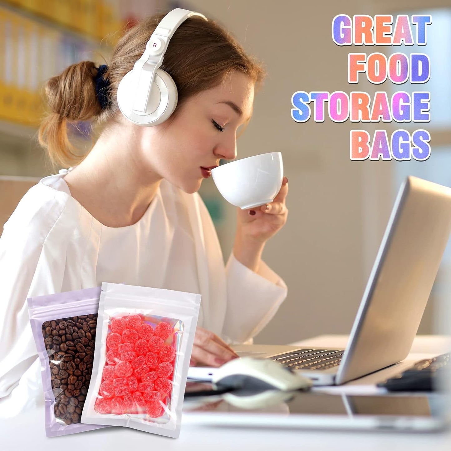 Mylar Bags, 100 PCS Holographic Bags, Smell Proof Bag with Sealing Strip, Resealable Bag (2.4x3.9 Inch)