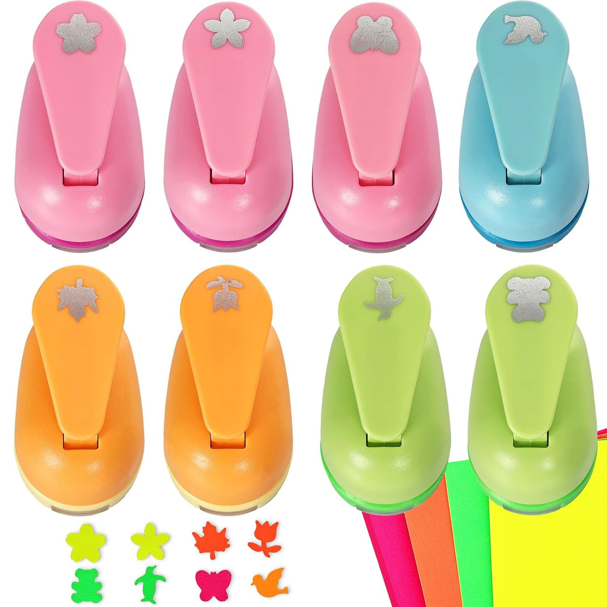 Craft Punches 8 Pack with 4 Sticker Paper, 0.6inch Hole Punch Shapes Medium Paper Punch Shapes, Craft Hole Punch for DIY Scrapbooking Nail Art Craft Punchers Supplies