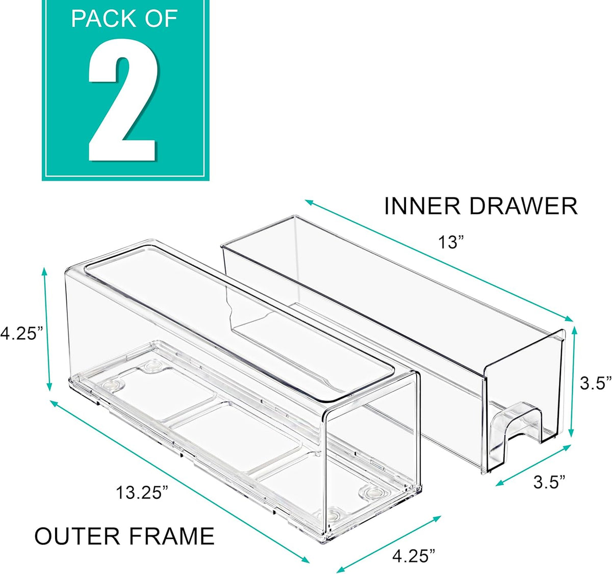 Sorbus Small Clear Stackable Storage Drawers – 2-Pack Plastic Organizer Bins with Handles – Stackable Pull-Out Storage Drawers for Closet, Pantry, Office, Bathroom, Craft, and Toy Organization
