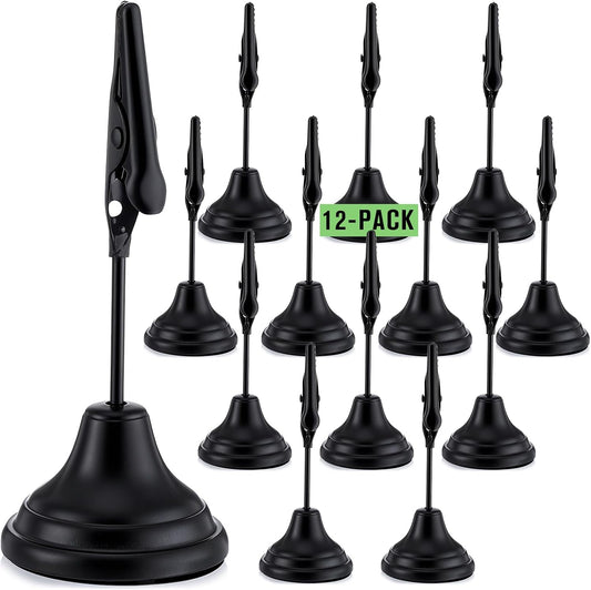 12 Pcs Table Number Holders 3 Inch Place Card Holder with Alligator Clip Metal Table Card Holders Table Number Stands Table Sign Holders for Photos, Food Signs, Birthdays, Weddings (Black)