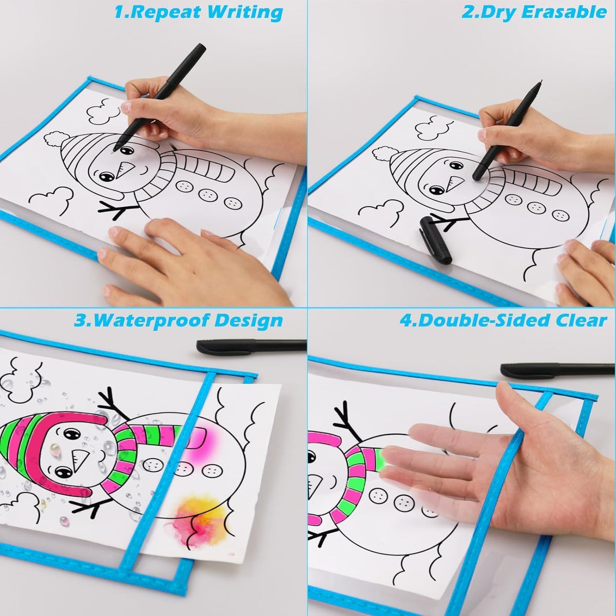 80 Packs Dry-Erase Pockets Bulk Oversized Reusable Dry Erase Pocket Sleeves with 5 Rings, 16 Assorted Colors 10x14 Ticket Holders, Clear Plastic Sheet Protectors, Teacher School Classroom Supplies