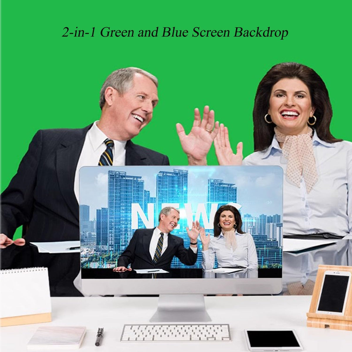 5x6.6ft/1.5×2m Chromakey Backdrop, 2-in-1 Green Screen and Blue Screen, Collapsible Pop Up Reversible Background for Photography Studio, Live Streaming, Video Shooting, YouTube(Green/Blue)