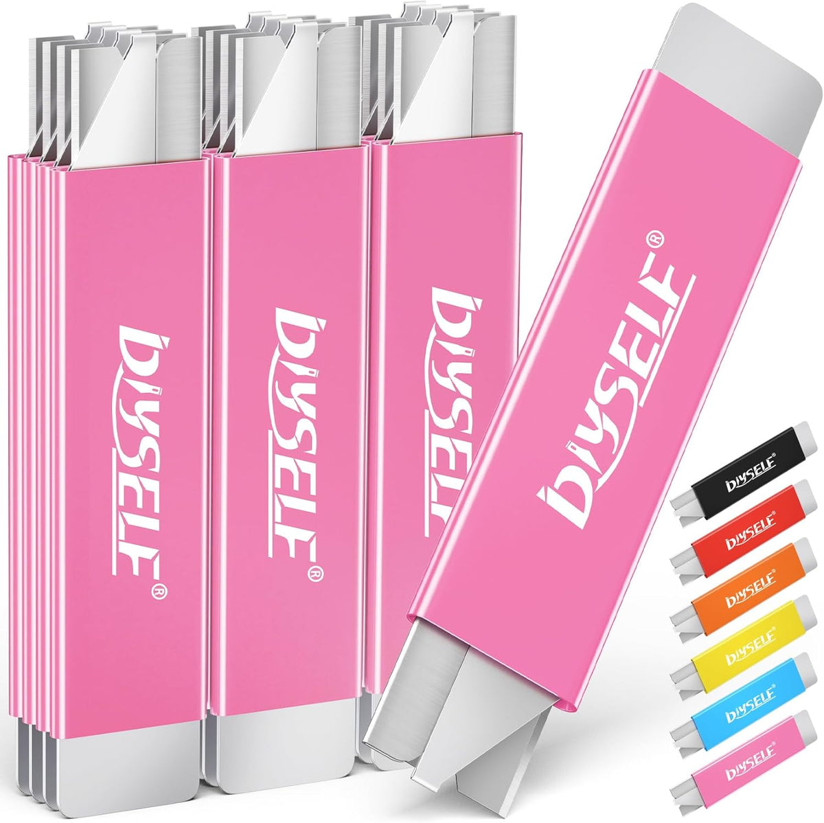 DIYSELF Utility Knife | Box Cutters | Set of 12 | Retractable Blade | All Metal Sheath | 12 Utility Knives included | Box Cutter Small | Paper Knife | Letter Openers (Pink)