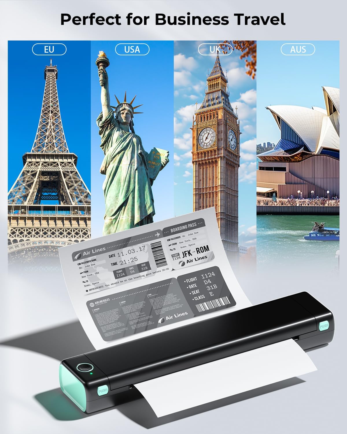Phomemo Portable Printers Wireless for Travel - Bluetooth Thermal Printer Supports 8.5" X 11" Letter, Inkless Printer Compatible with Phone Laptop for Home Use Car Office School, Come with Carry Case