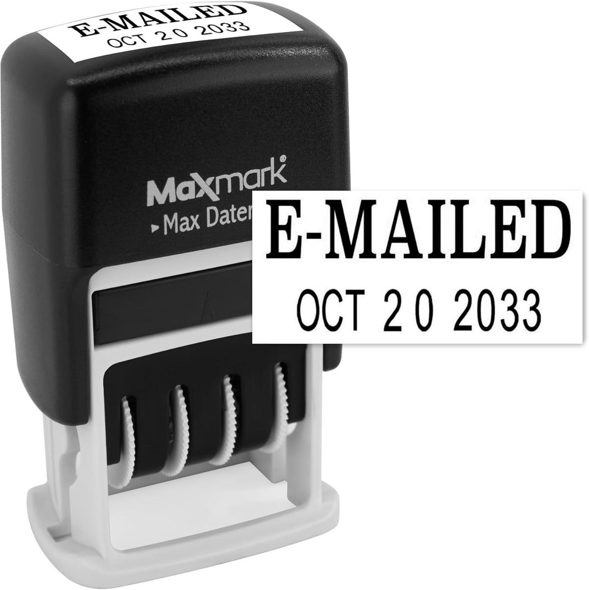 MaxMark Self-Inking Rubber Date Office Stamp with E-MAILED Phrase & Date - Black Ink (Max Dater II), 12-Year Band