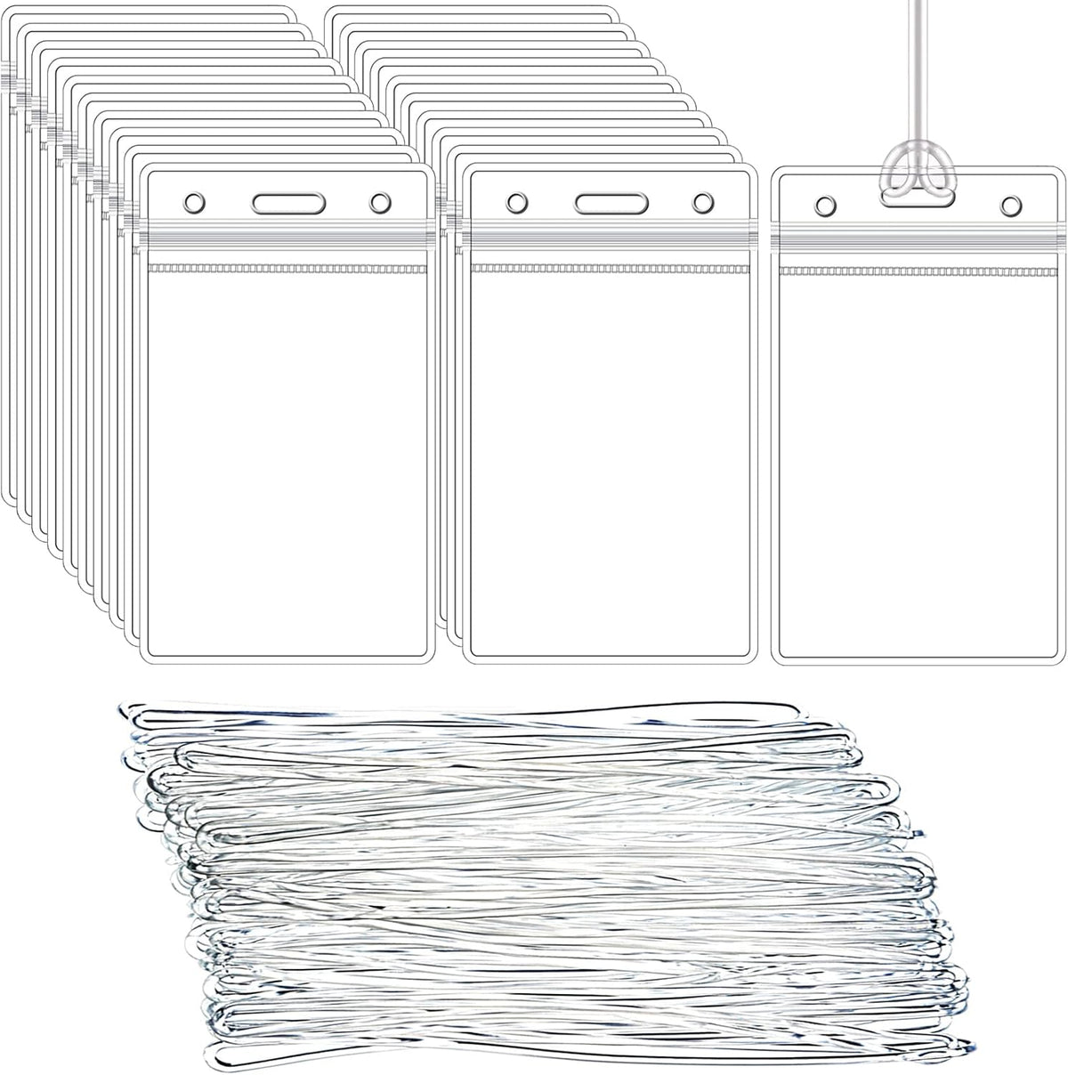 100 Pack Clear Luggage Tags Bag Tags Holder Identification ID Card Badge Holder with Luggage Tag Loop Straps for Business Travel and Office Supplies