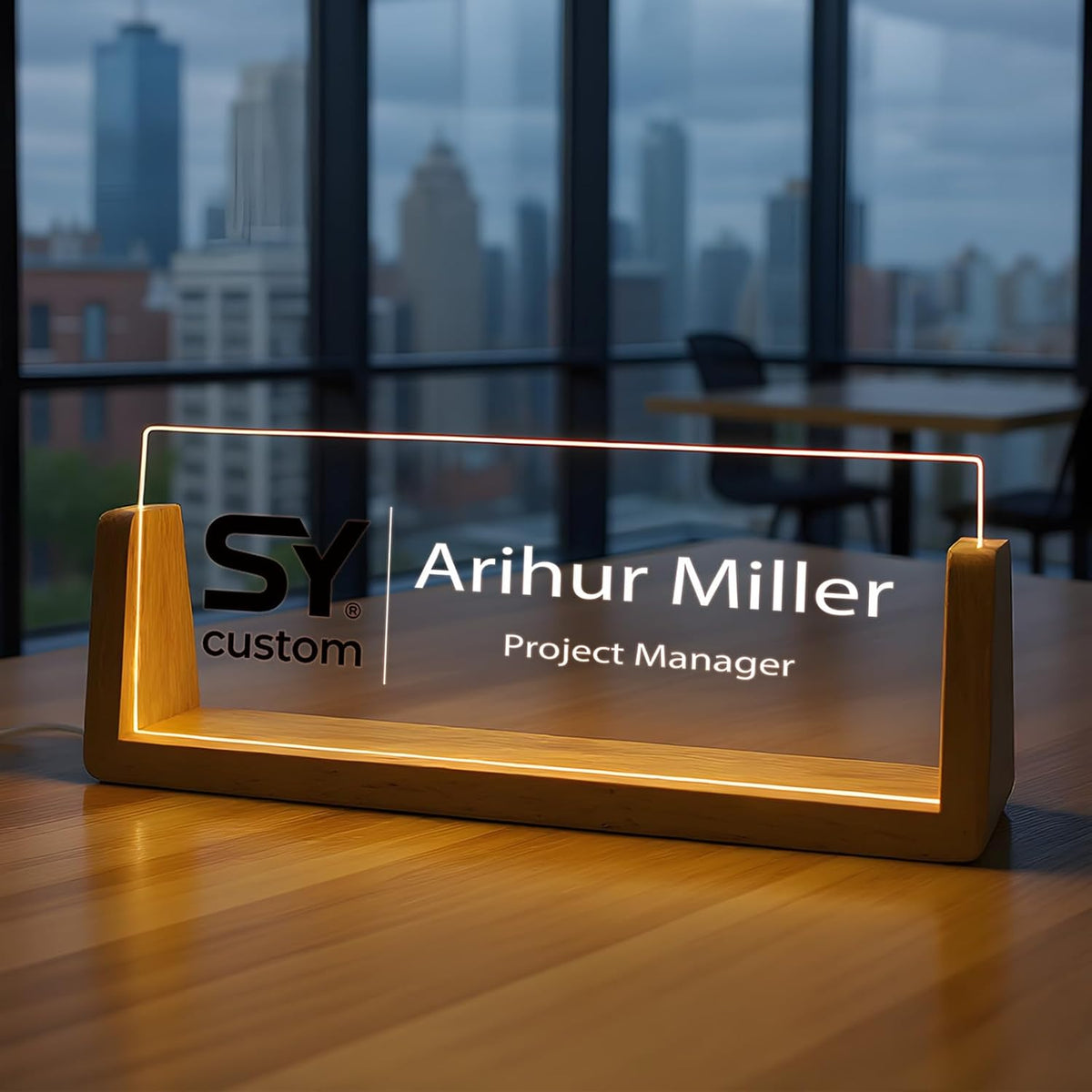 Custom Name Plate for Desk with Light Up Acrylic & Wooden Base - Personalized Office Sign for Teacher, Boss, Coworker - Employee Appreciation Gift for Educators Professionals