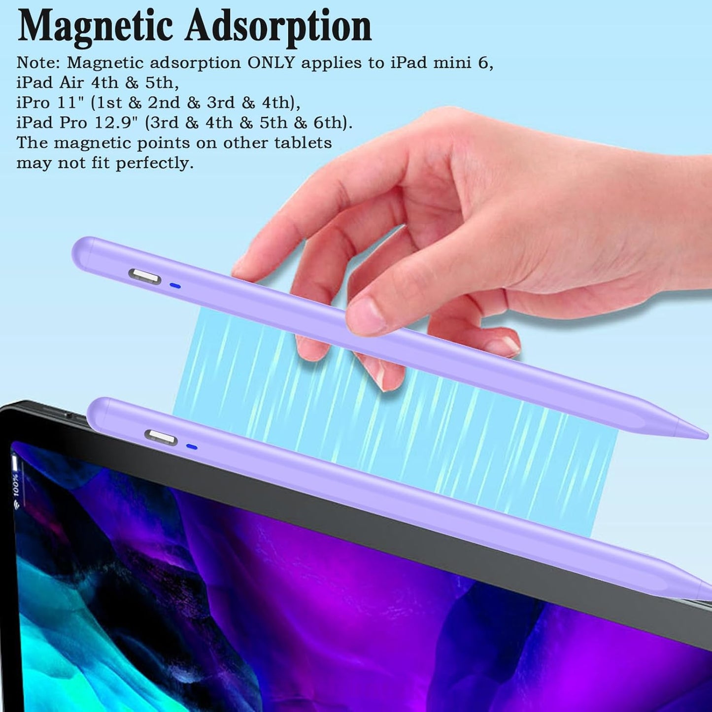 Stylus Pen for Android/iOS Tablet,Tablet Pencil with Pom Tip Rechargeable Active Stylus Pen for iPhone/Samsung/XiaoMi/Huawei/Vivo/Lenovo and Other Android Smartphones and Tablets-Purple
