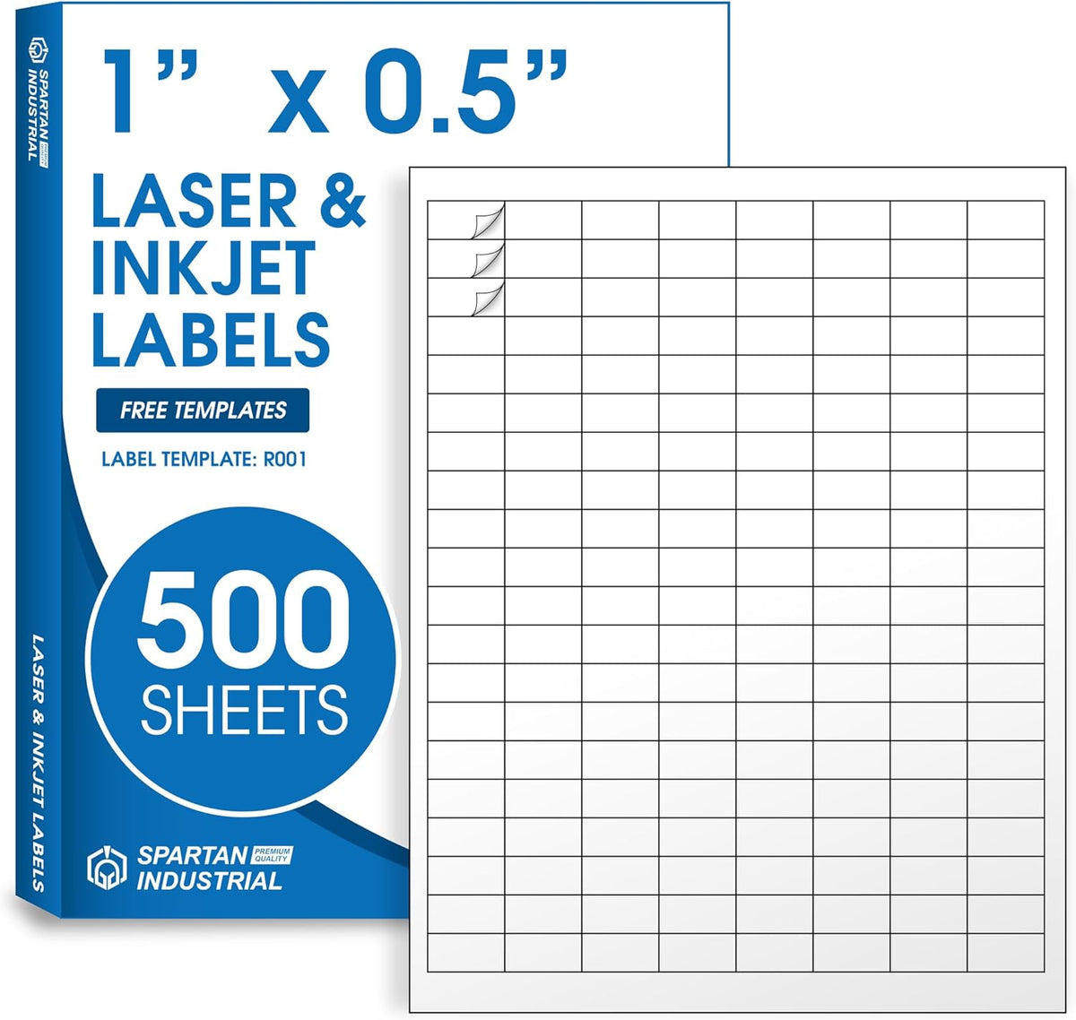 1" X 0.5" Matte White Printable Labels Compatible with Inkjet and Laser Printers - 500 Sheets, 80000 Small Stickers for Barcodes, Product Labeling, Inventory - Spartan Industrial