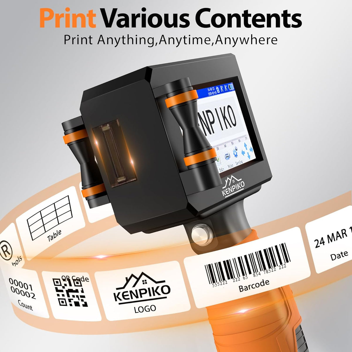 Handheld Printer, 2025 Upgrade 1 Inch Print Height Handheld Inkjet Printer with 72ML Quick-Drying Ink Cartridge,Portable Inkjet Printers Gun with 4.3" Touch Screen for Barcode, Logo, Date