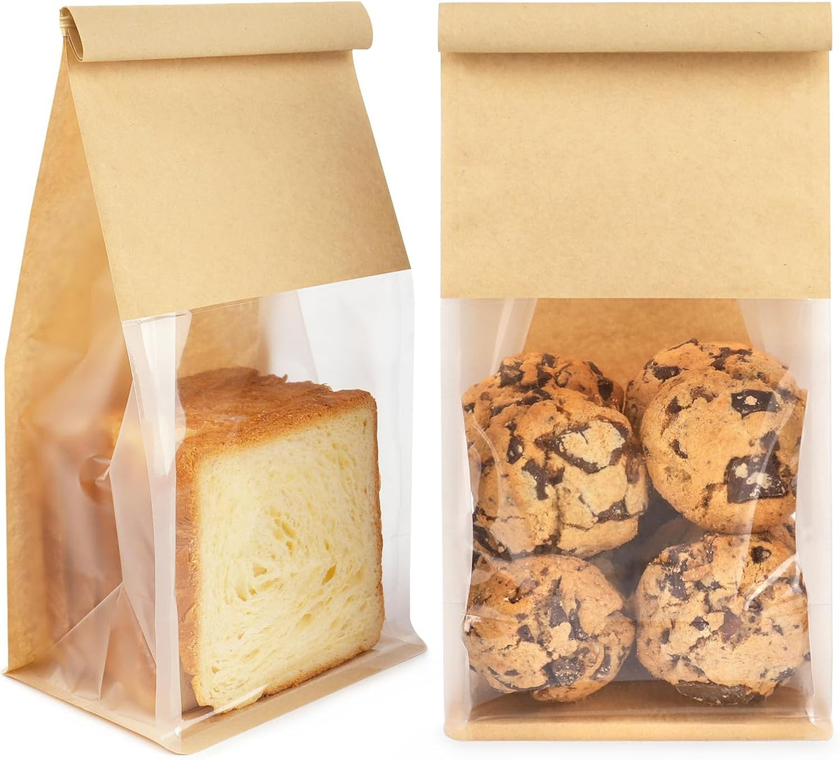 100 Pack Bakery Bags with Window, 5.1x3.9x11 Inches Tin Tie Tab Lock Resealable Bread Loaf Bags for Packaging Homemade Sourdough Bread, Cookies, Bagels, Pastry