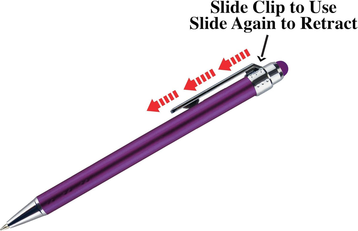 Personalized Pens with Stylus Tip -Bright Vibes- Click action - Custom - Black writing - Printed Name pens - Imprinted with Your Logo or Message - FREE PERSONALIZATION - 12 Pens/Box (Blue)