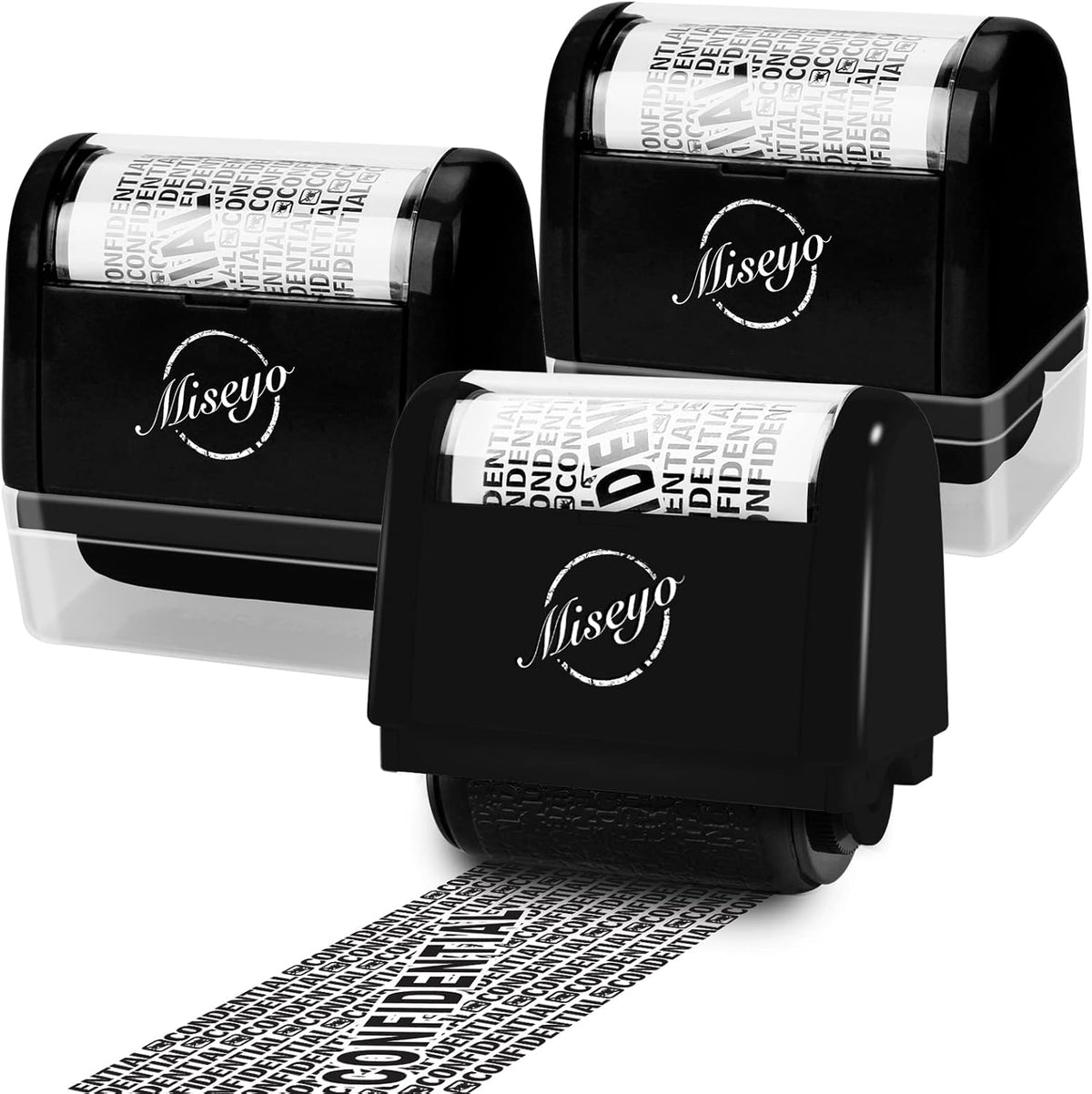 Miseyo Wide Roller Stamp Identity Theft Stamp 1.5 Inch Perfect for Privacy Protection,Anti-Theft Security Confidential Easy for Guard Personal Information Blockout - 3Pack Set