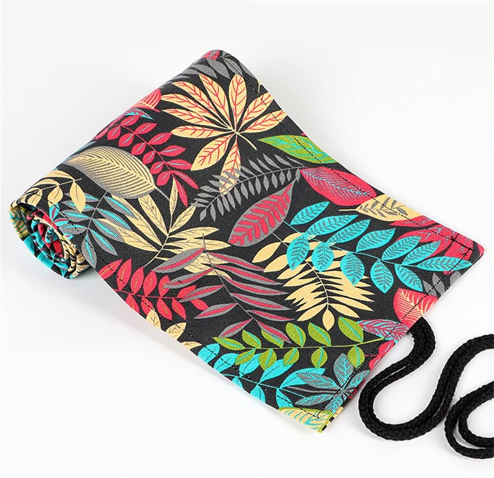 DIYOMR 24/36/72 Slots Pencil Wrap Pencil Rolls, Artist Colored Pencils Roll Up Bag Short Brushes Pouch Case Pencils Organizer for Drawing Coloring and Sketching (Colorful Leaves, 72slots)